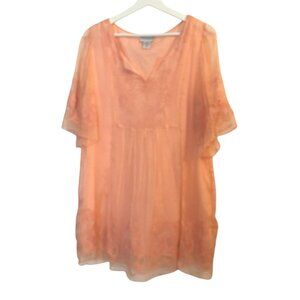 Soft Surroundings Embroidered Silk Tunic Top Womens Medium Peach Color